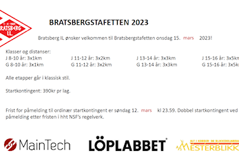 Bratsbergstafetten 2023- NY DATO: onsdag 15. mars