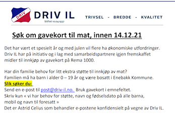 Søk om gavekort til mat, innen 14.12.2021