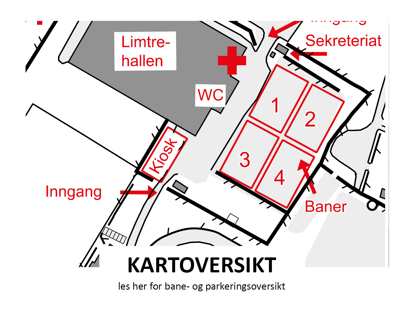 Oversiktskart over baner og parkering