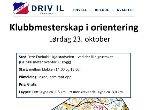 Klubbmesterskap i orientering lørdag 23.10.2021