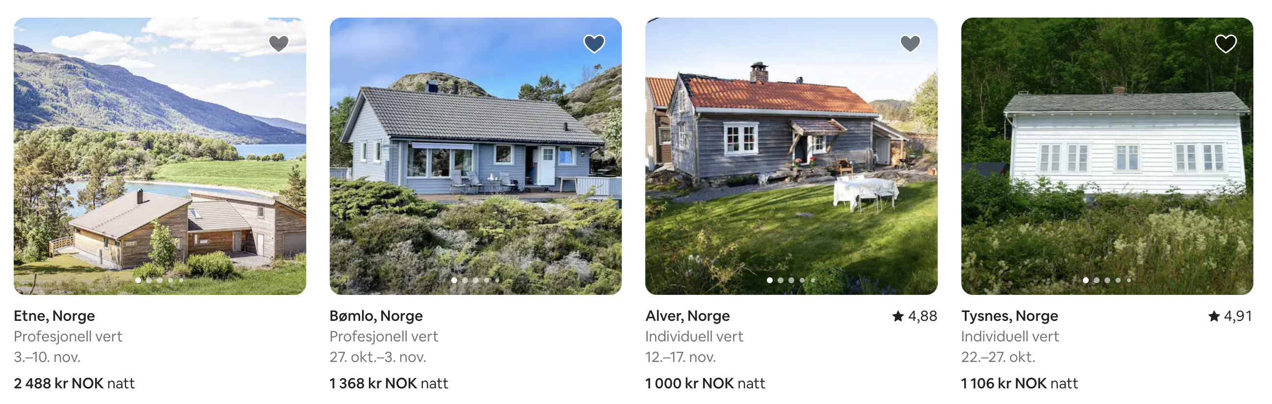 Screenshot of the Airbnb website showing listed houses